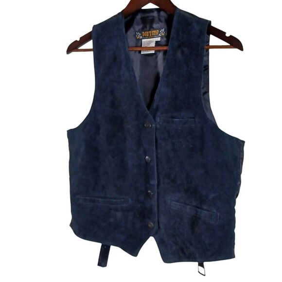 Vtg Dont Stop Classics L Black Suede Leather Vest Snap Front Western Rockabilly - Picture 2 of 6